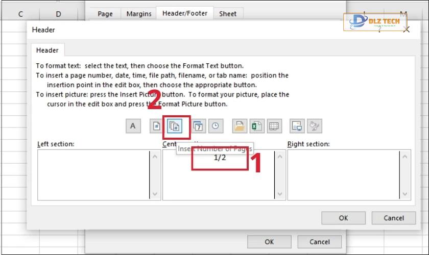 Hoàn tất chèn số trang 1/2 trong Excel
