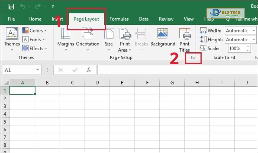 Chọn thẻ Page Layout trên thanh công cụ