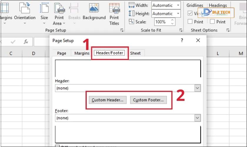 Tiếp tục chọn vào thẻ Header/Footer