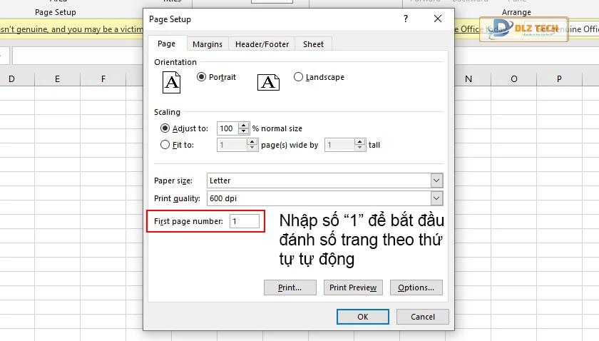 Mở Page Setup