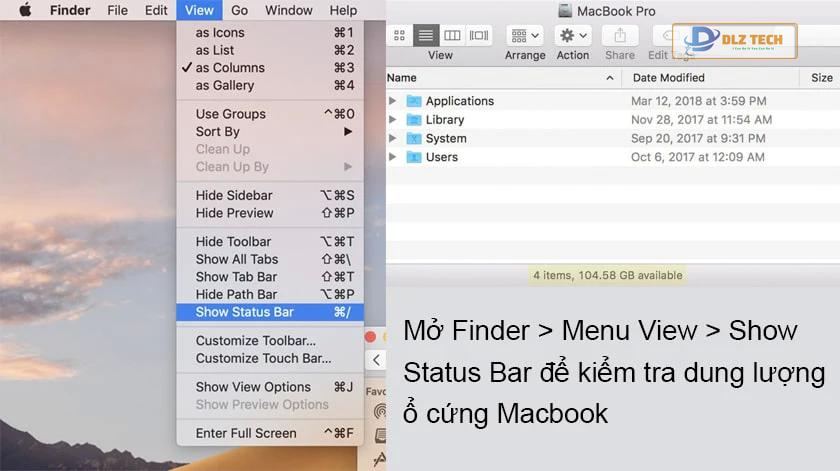 kiểm tra dung lượng macbook bằng finder