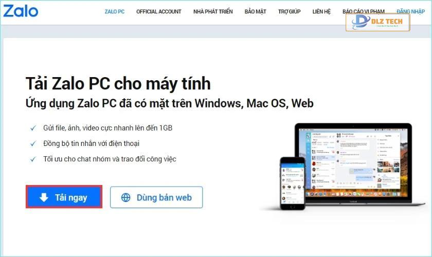Nút tải Zalo về máy tính
