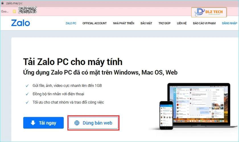 Truy cập Zalo qua trình duyệt