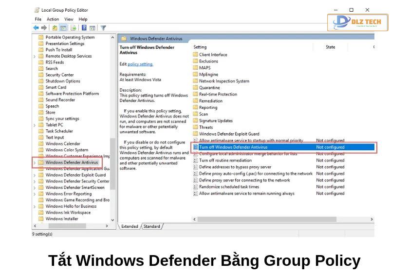 Tăng tốc win 10 bằng cách tắt Windows Defender bằng Group Policy