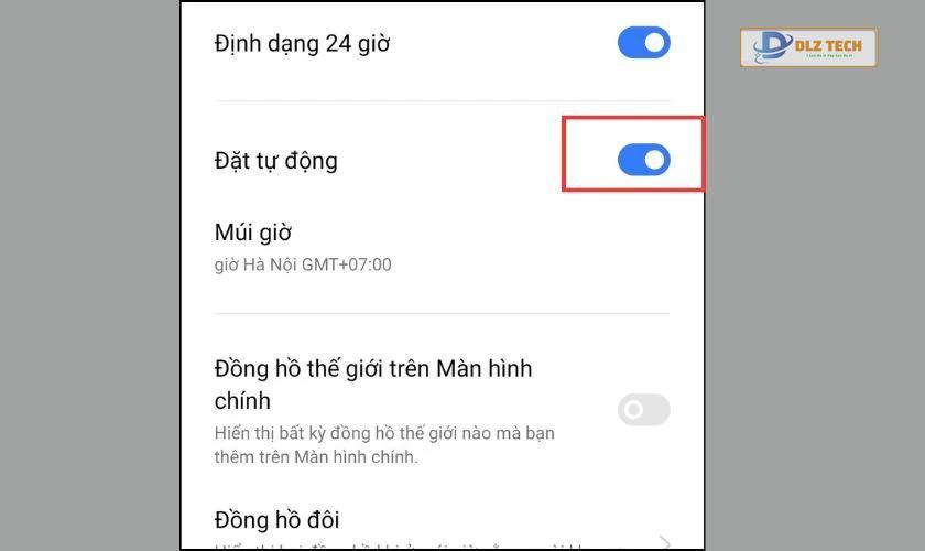 Bật chế độ đặt tự động để bật tính năng đồng bộ thời gian
