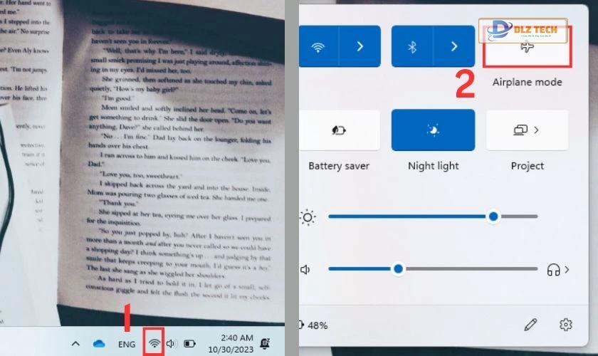Bật tắt chế độ máy bay trên máy tính nếu Instagram bị lỗi không thể đăng nhập được