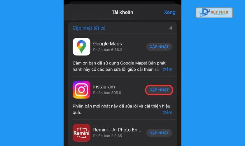 Cập nhật Instagram trên iPhone