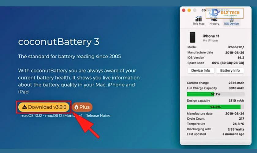 Kiểm tra số lần sạc MacBook qua app Coconut Battery
