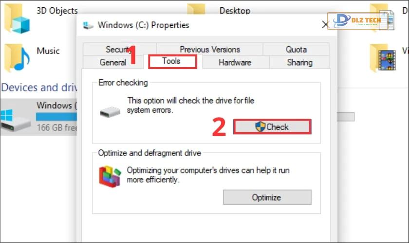 Chọn mục Check trong thẻ Tools