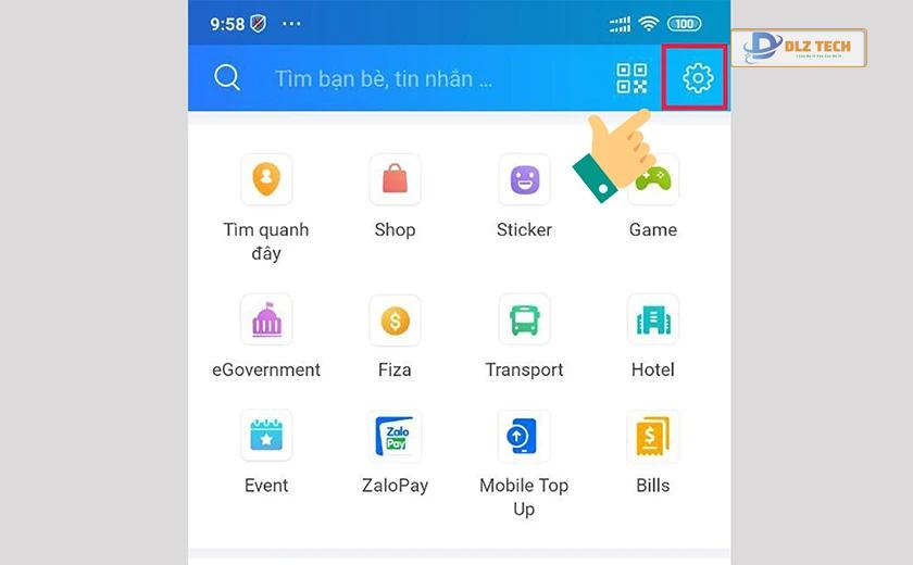 Nhấn vào biểu tượng cài đặt