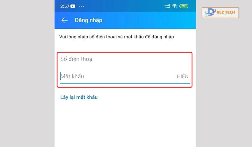 Đăng nhập ứng dụng Zalo