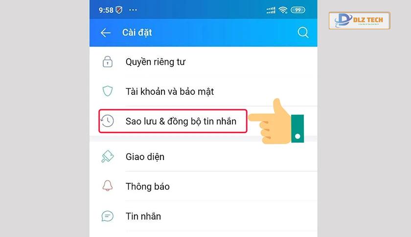 Chọn mục Sao lưu & đồng bộ