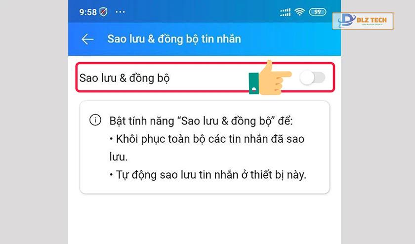 Bật chế độ Sao lưu & đồng bộ