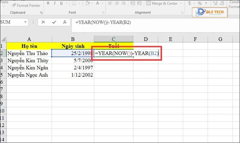 Cách tính tuổi trong Excel theo năm
