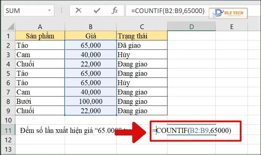 Cách sử dụng hàm COUNTIF