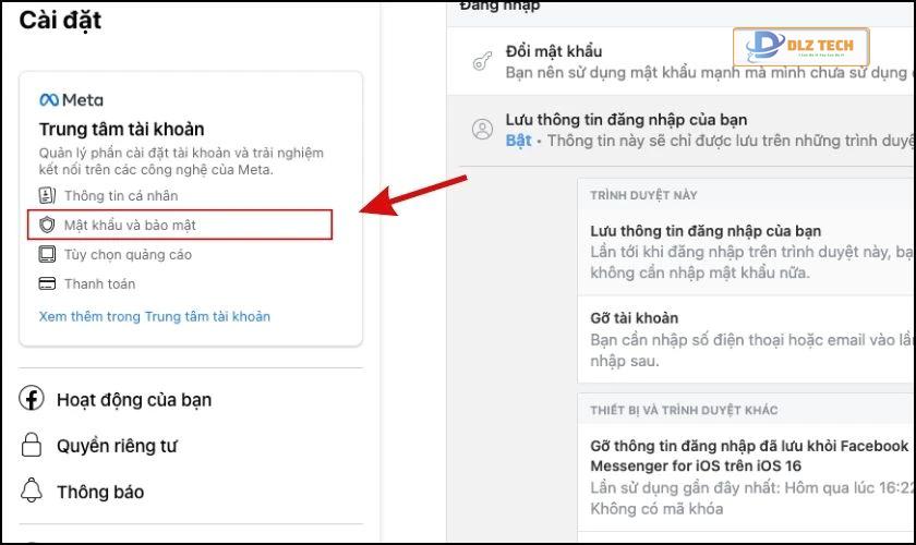 Nhấn vào Mật khẩu và Bảo mật