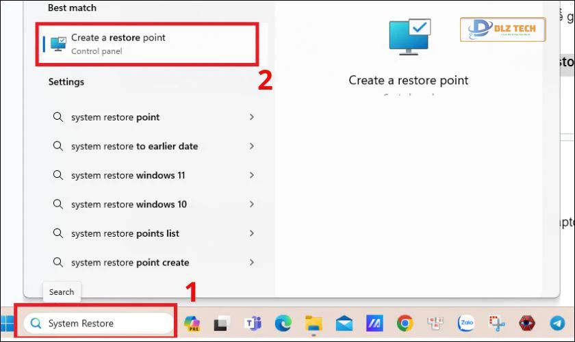 Chọn tiếp vào Create a restore point