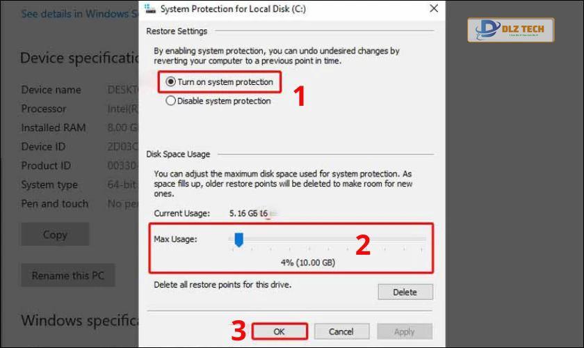 Tắt tính năng System Restore để giải phóng RAM laptop