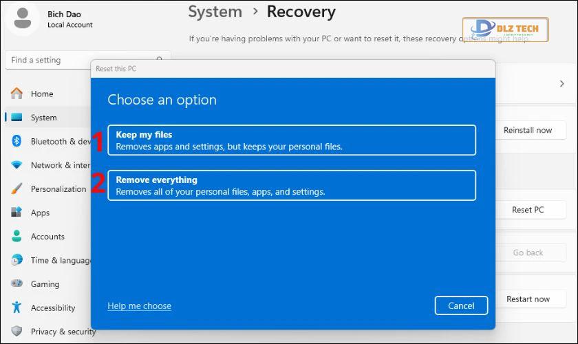 Giải phóng RAM laptop bằng cách Reset Windows