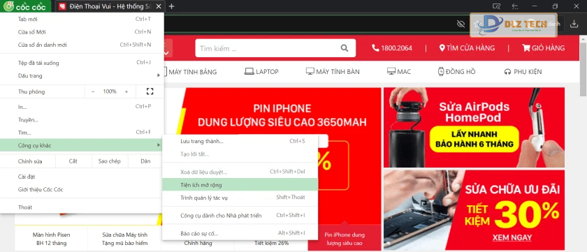 Xóa Add-Ons (Extension) trên Cốc Cốc