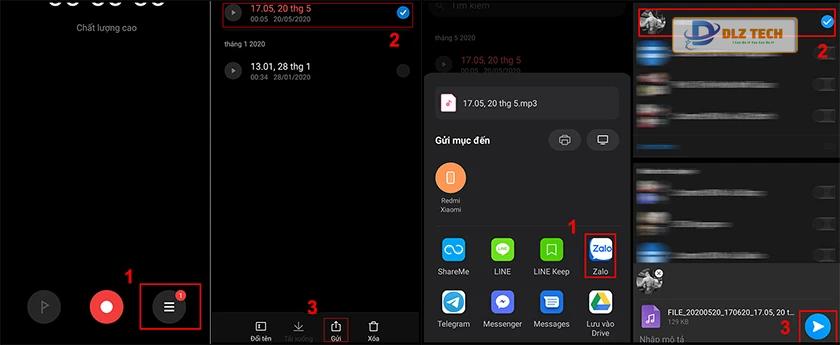 Gửi file ghi âm qua Zalo Android