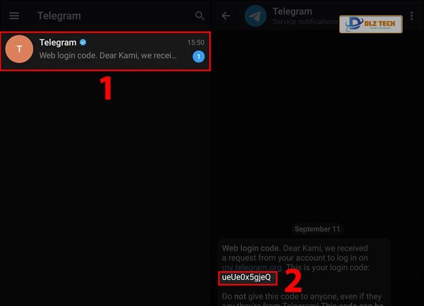 Tại giao diện Telegram, sao chép mã xác nhận.