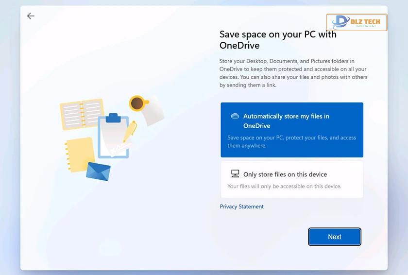 Chọn lưu trữ trên OneDrive hoặc lưu trữ Offline