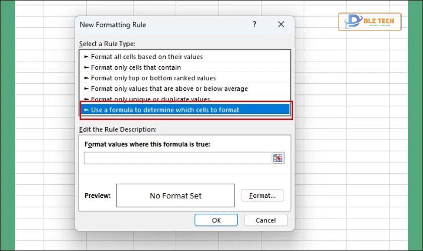 Hộp thoại New Formatting Rule hiện ra