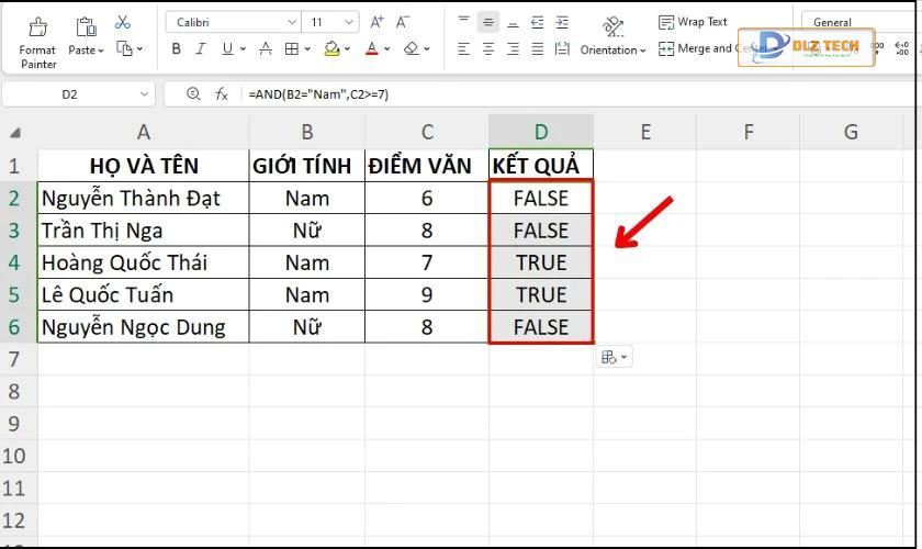 Vận dụng hàm AND trong Excel lọc giá trị logic