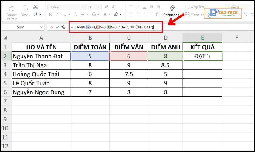 Sự kết hợp giữa hàm AND và IF trong Excel