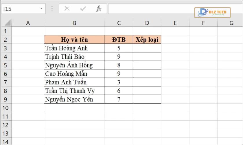 Ví dụ minh họa cách xếp hạng từ cao xuống thấp với hàm RANK trong Excel