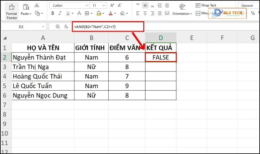 Ví dụ về cách dùng hàm AND trong Excel