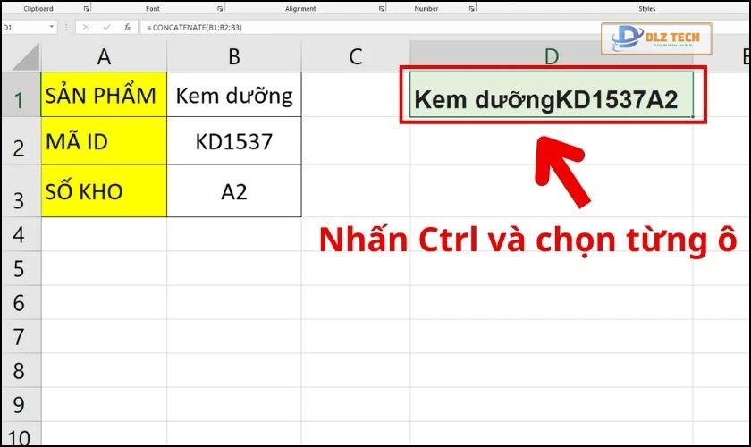 Kết quả sau khi nối dữ liệu mảng với Ctrl