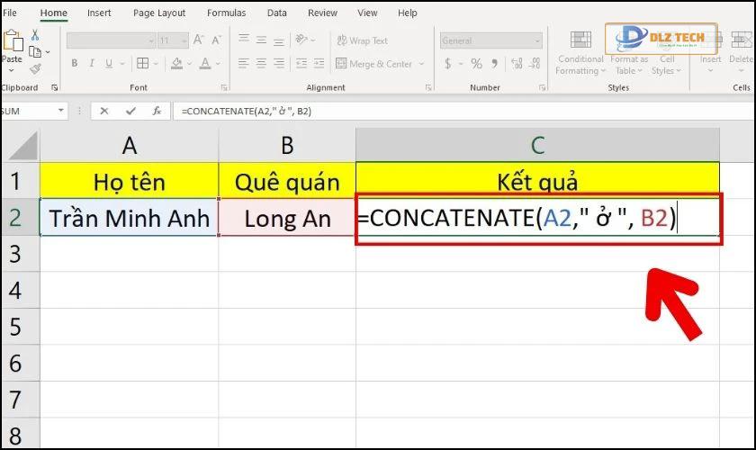 Hướng dẫn dùng hàm CONCATENATE để nối thêm ký tự