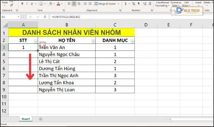 Thực hiện đánh số thứ tự trong bảng dữ liệu