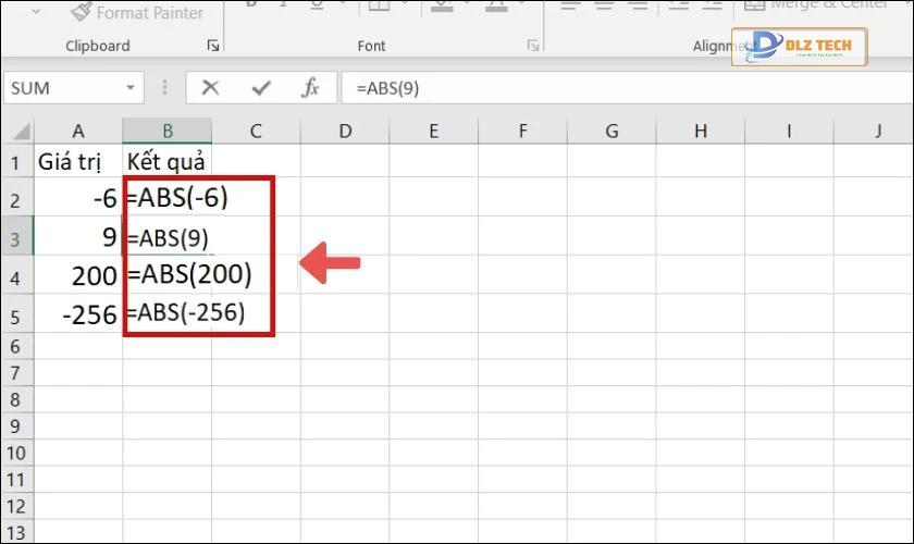 Cách sử dụng hàm ABS để tính giá trị tuyệt đối trong Excel