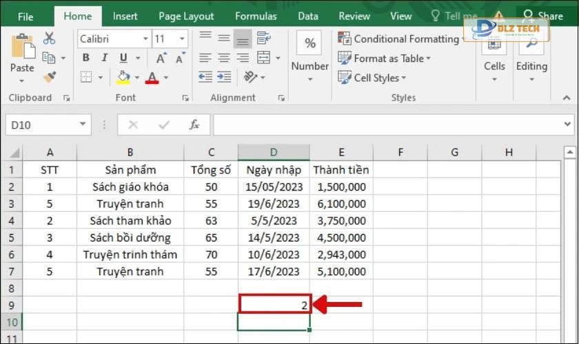 Kết quả sau khi áp dụng công thức COUNTIFS