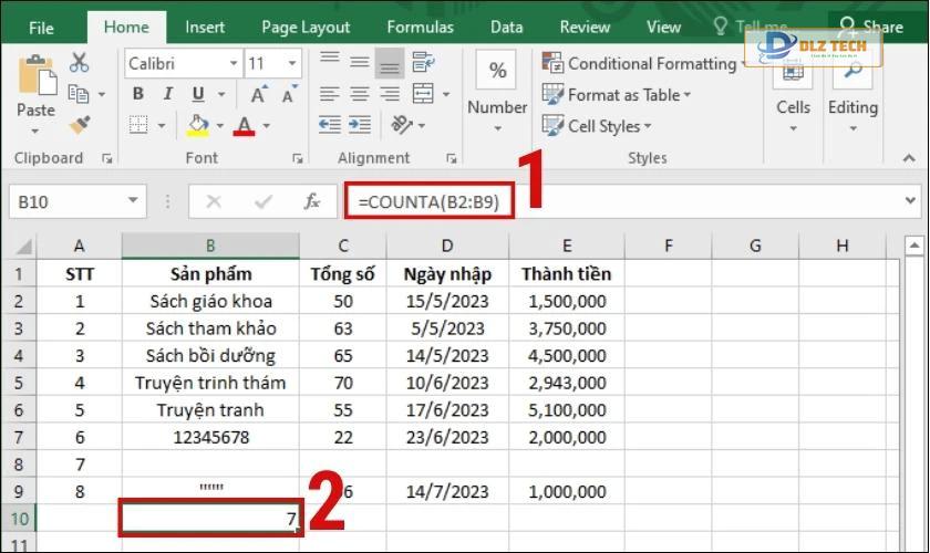 Cách sử dụng hàm Counta trong Excel