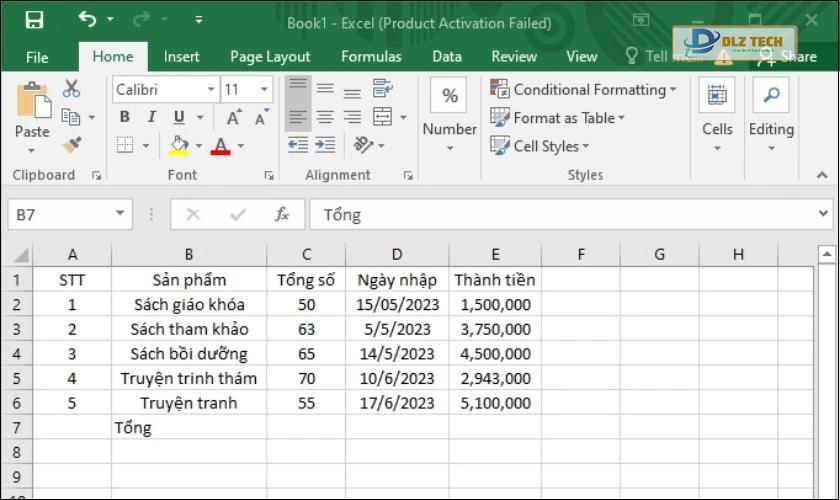 Ví dụ về cách sử dụng hàm Count trong Excel