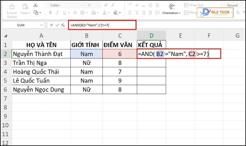Cách dùng hàm AND trong Excel