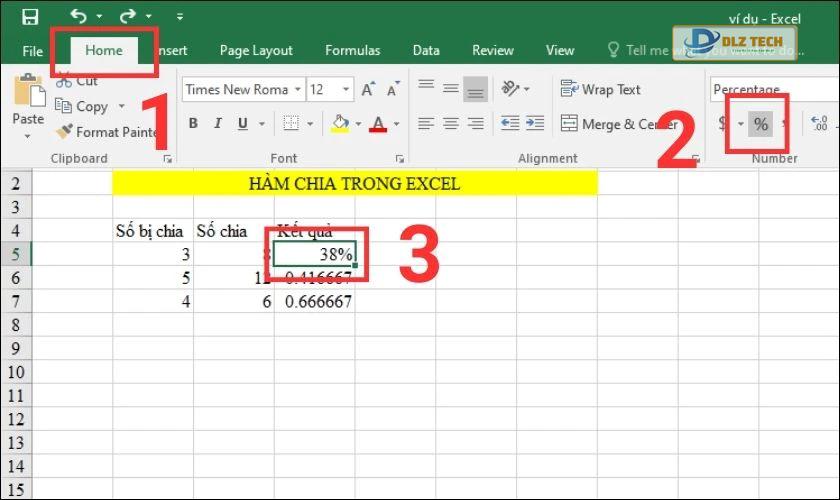 cách tính phần trăm trên excel