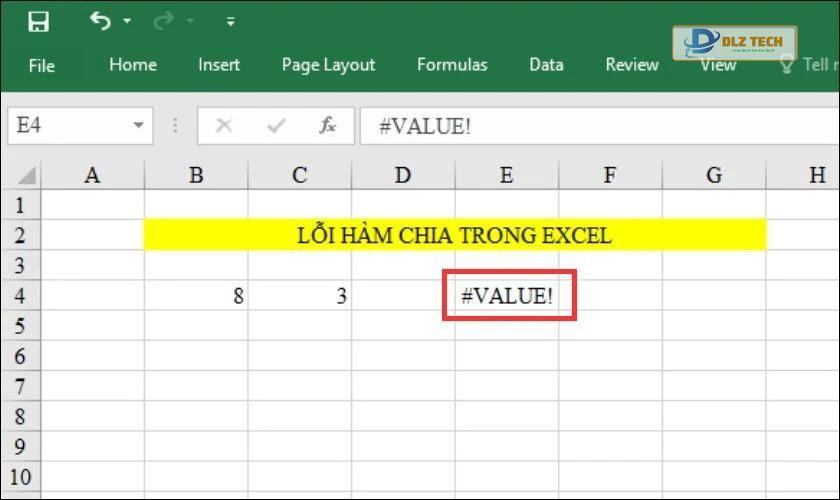 khắc phục lỗi phép division trên excel