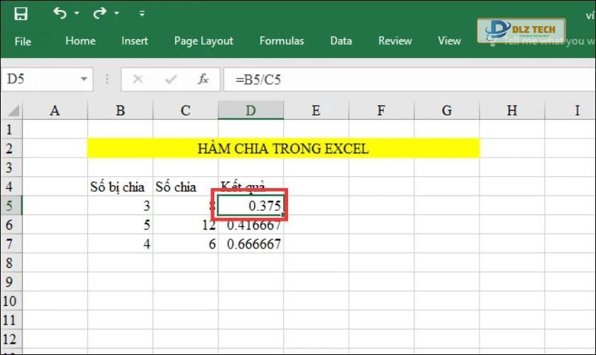 chia phần trăm trên excel