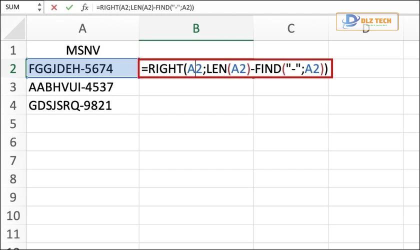 kết hợp hàm find trong excel và hàm right