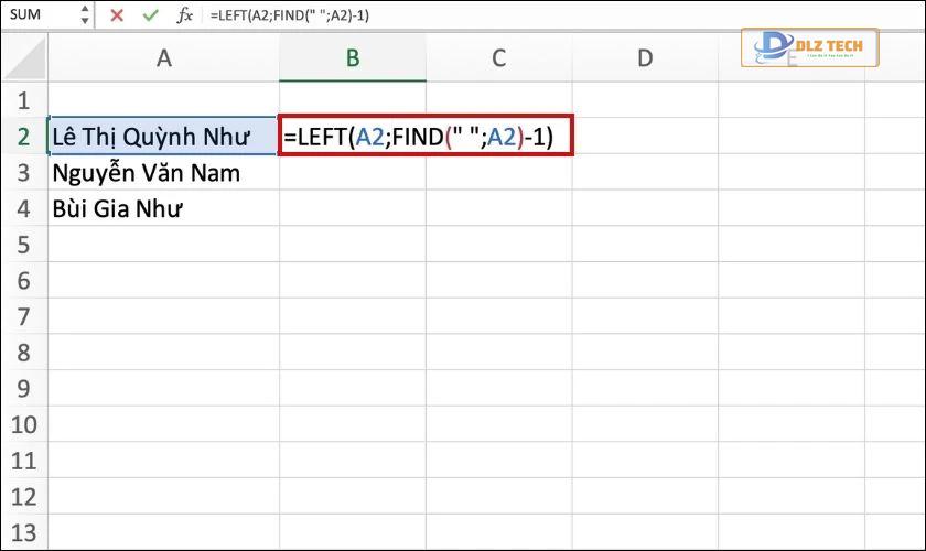 kết hợp hàm find trong excel với hàm left