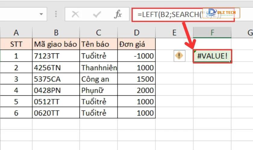 Lỗi #VALUE!