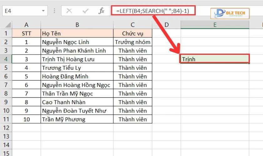 Kết quả trích xuất họ