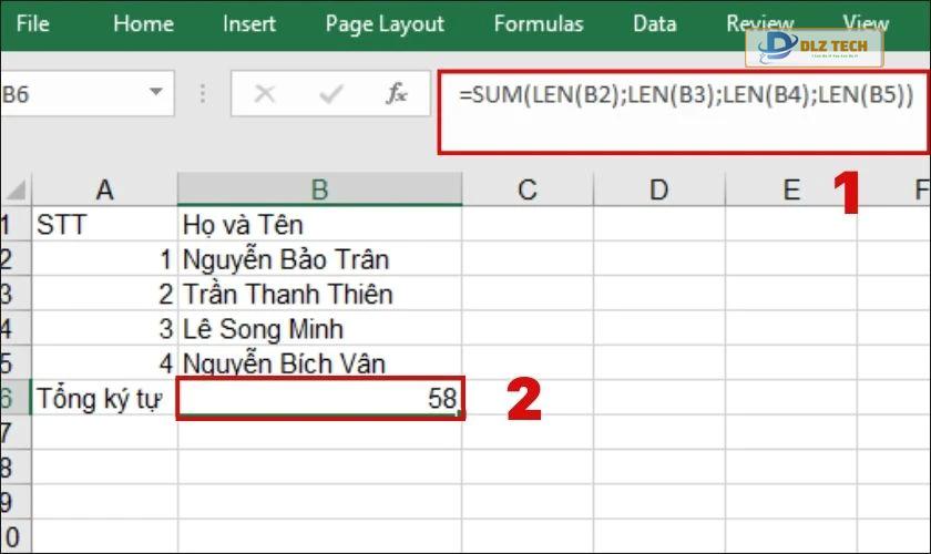 len kết hợp với sum