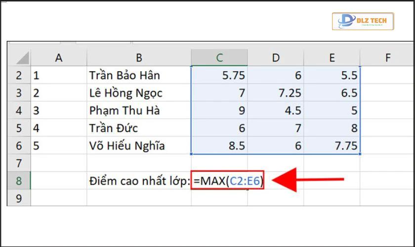 Cách sử dụng hàm MAX trong Excel