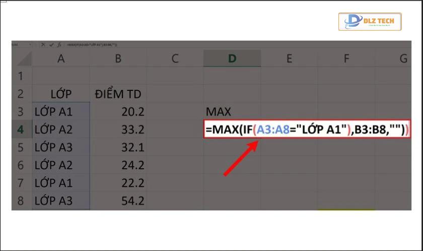 Hàm MAX có điều kiện trong Excel